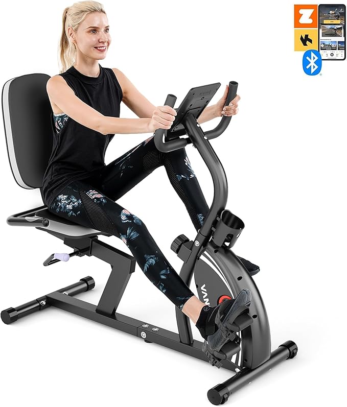 VANSWE Recumbent Exercise Bike, Recumbent Stationary Bikes for Home 400 LBS Weight Capacity, Exercise Bike for Home Seniors with Smart App and Bluetooth Connectivity, LED Display, Pulse Handle