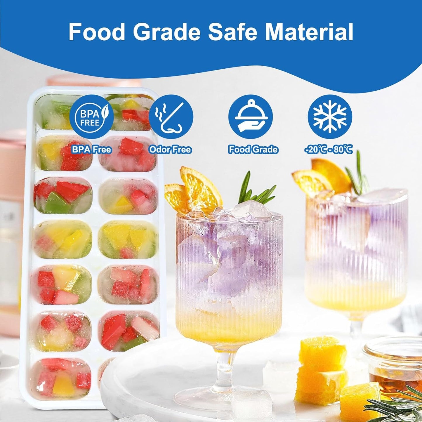 Ice Cube Tray 5 Pack, 60 Cubes (14 per Tray) Silicone Ice Cube Trays with Spill-Resistant Lids, BPA-Free & Easy-Release Ice Trays for Freezer, Stackable Dishwasher Safe for Cocktails,Coffee,and Drinks