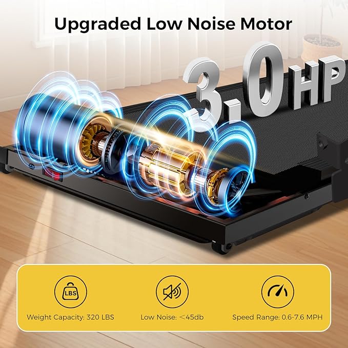 Treadmill with Handles, Treadmills for Small Spaces, 3.0HP Walking Pad Treadmills with Handle Bar & LED Display, Treadmill with Desk Workstation for Home Office, 320 LBS Capacity