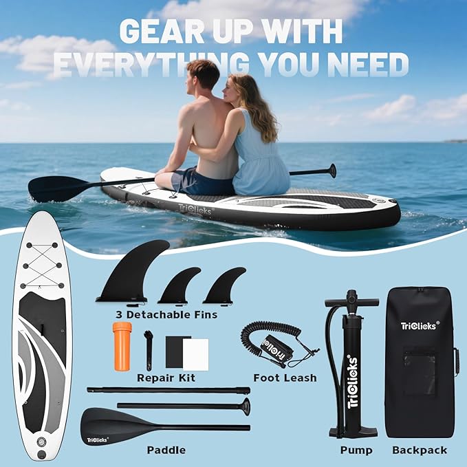10' Inflatable Stand Up Paddle Board, Ultra-Light Wide Yoga Board for All Skill Levels with Premium SUP Paddleboard Accessories, 84L Waterproof Bag, Non-Slip Comfort Deck for Youth & Adults