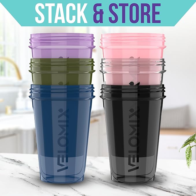 '-6 PACK- Shaker Cups for Protein Shakes 20 oz - 6x Wire Whisk | Leak Proof Protein Shaker Bottle for Protein Shakes, Shaker Bottle Pack for Pre & Post Workout, Shaker Cup (Muted Contrast)