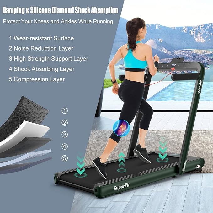 GYMAX Walking Pad, 4.75HP Under Desk Treadmill with LED Touch Screen, App Control, Built-in Speaker & Handle, 2 in 1 Folding Compact Portable Treadmill for Home Small Space