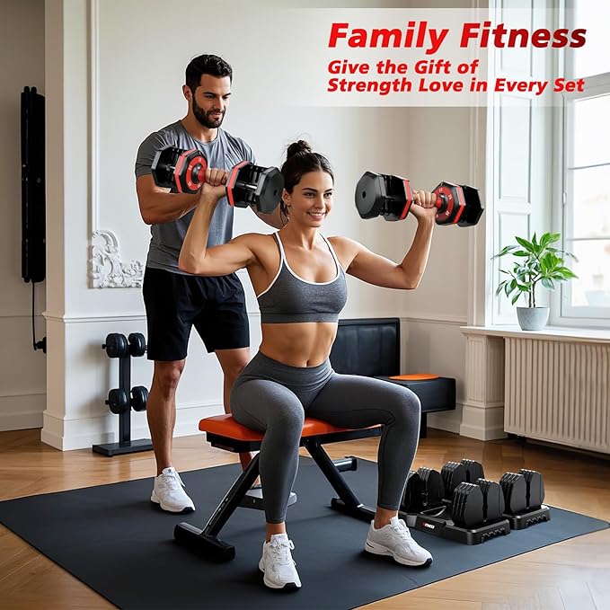 Adjustable Dumbbells Set of 2, 1 Hand Adjustable Weights Dumbbells Set, 5 in 1/10 in 1 Free Dumbbell with Anti-Slip Texture Handle, 25/55/80lb Pair Weight Set For Home Gym Suit both Men and Women