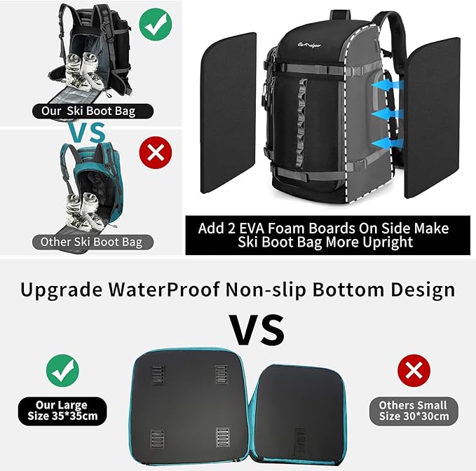65L Ski Boot Bag,Large Duffle Travel Bag,1680D Nylon Waterproof Padded Ski Boot Bag Backpack For Women Men Kids