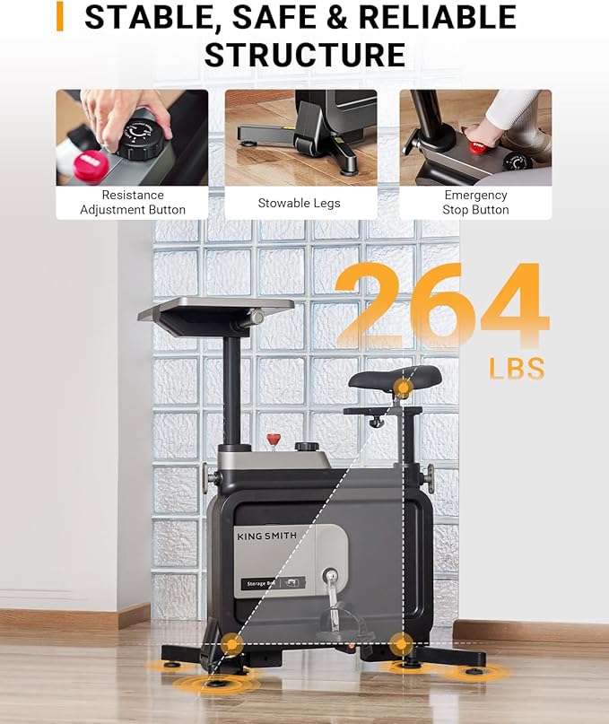 Exercise Bike with Desk, Adjustable Resistance, All-in-one Under Desk Bike, Stationary Bike Indoor Workstation 264 LBS Heavy Duty