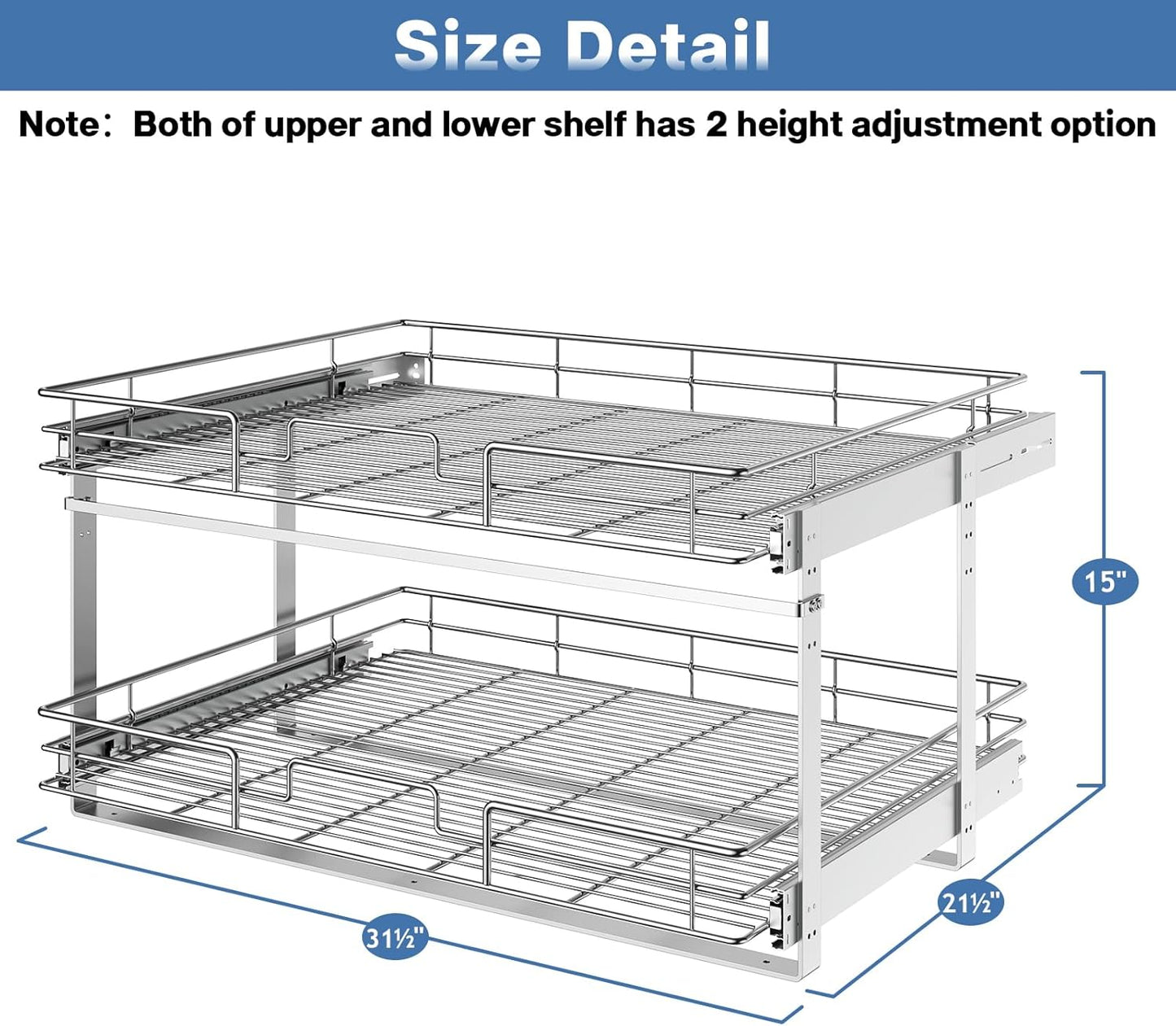 LOVMOR 2 Tier 31½"W x 21½"D, Individual Pull Organizer Kitchen Cabinet Storage Sliding Shelves