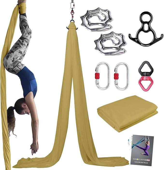 PRIOR FITNESS Aerial Silks Kit Colorful 9/15/20 Yards 40D Nylon Fabric Hammock Set With Hardware & Guide for All Levels Of Aerial Yoga Practice and Acrobatic Flying For Adults Aerial silk