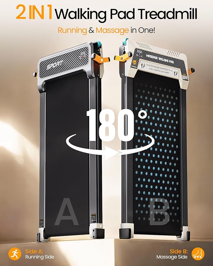 Walking Pad with Incline - Dual-Sided 2 in 1 Under Desk Treadmill with Shiatsu Foot Massager, 330LBs Walking Pad Treadmills for Home and Office, LED Display and Remote Control