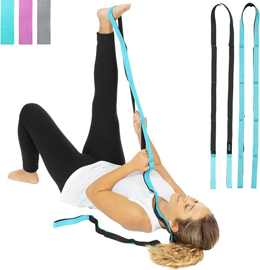 Vive Stretch Strap (75" - 10 Loops) - Leg Stretch Band to Improve Flexibility - Stretching Out Yoga Strap - Exercise and Physical Therapy Belt for Rehab, Pilates and Gymnastics with Guide Book