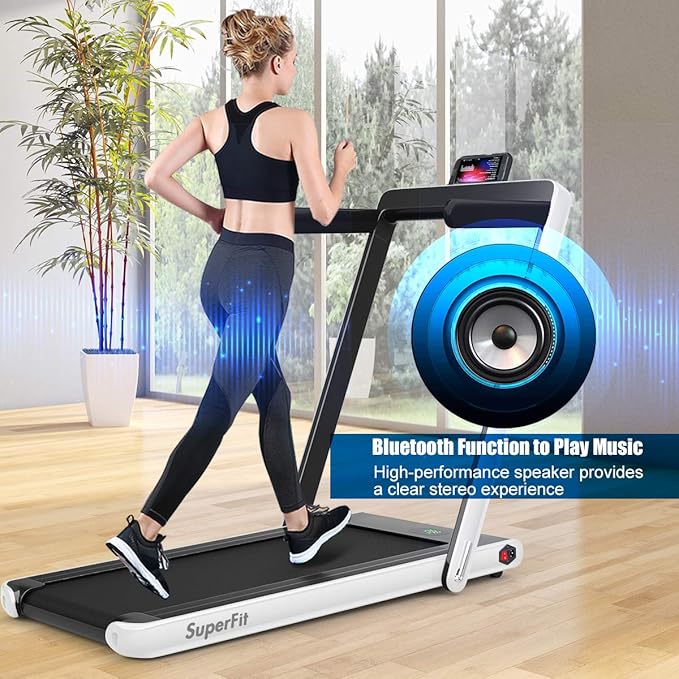GYMAX Walking Pad, 2.25HP Foldable Treadmill with Smart App & Remote Control, Bluetooth LED Monitor, Small Spaces Compact Running Machine, Folding Portable Under Desk Treadmill for Home Office