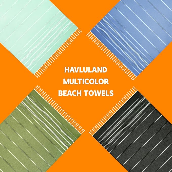 HAVLULAND Set of 6 Turkish Beach Towel Oversized 72"x40" - Sand Free Beach Towels, Lightweight Turkish Towels for Beach, Bath, Pool, Vacation Accessories - Bulk Set