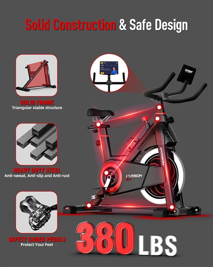 HARISON Semi-Commercial Exercise Bike 400 lbs Capacity, Magnetic Stationary Bikes for Home Gym with Bluetooth & Tablet Holder & Comfortable Seat Cushion