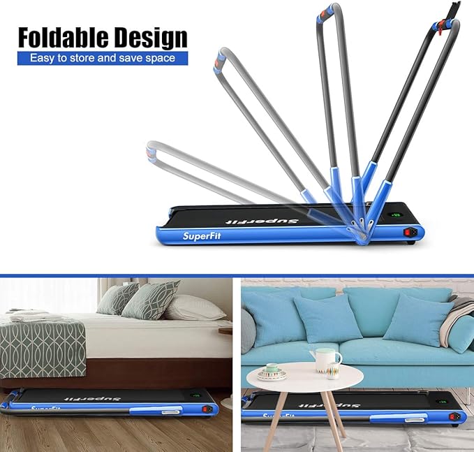 GYMAX Walking Pad, 2 in 1 Free Installation Under Desk Treadmill with Smart App, Remote Control & LED Display, 2.25HP Foldable Portable Compact Running Machine for Small Spaces Home Office