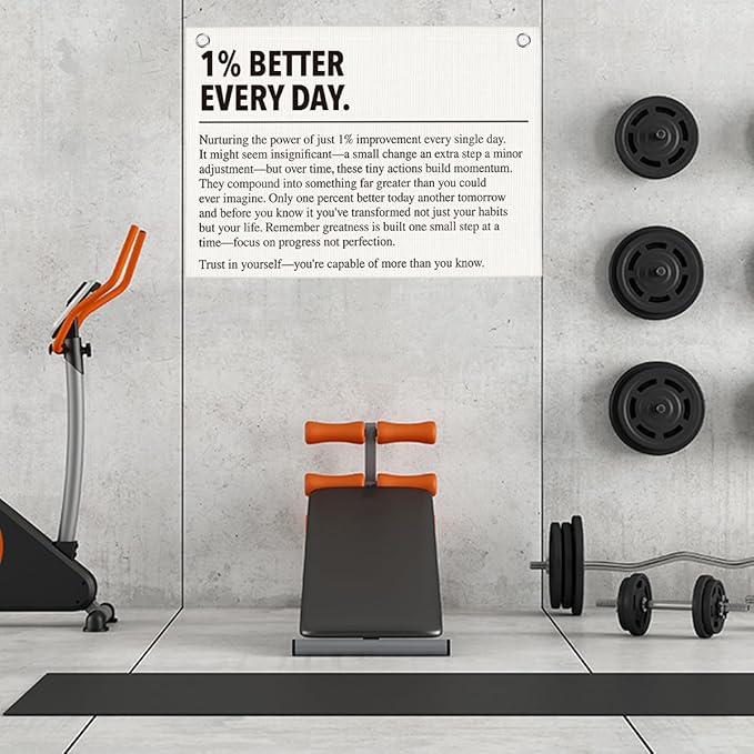 1% Better Every Day Gym Motivational Wall Art Banner Dorm Posters Gifts for Guys Men Women Gym Flag Decor for Home Gym Bedroom Workout Room 30x20 Inchs