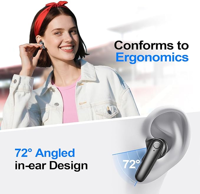 kurdene Wireless Ear Buds Bluetooth 5.4 Headphones 60H Playtime Deep Bass Stereo Earbuds with Mic Comfort Lightweight in Ear Earphones for Workout/Running Black