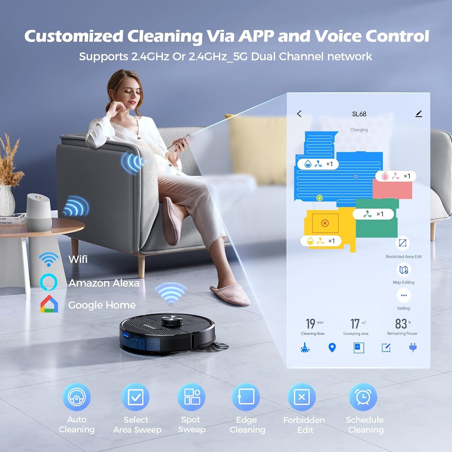 Lubluelu Robot Vacuum and Mop Combo, 5500Pa Robot Vacuum Cleaner with LDS9.0 LiDAR Navigation, Self-Empties for 60 Days, No-Go Zones, WiFi/App/Alexa Control, Ideal for Hard Floors, Carpet (SL68 Plus)