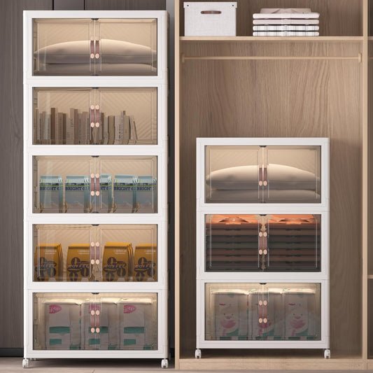 Extra Large Stackable Storage Bins with Lids & Wheels & Door, 896QT-112QT/28GAL*8Pack Foldable Collapsible Closet Organizers, Plastic containers drawers for bedroom Dorm