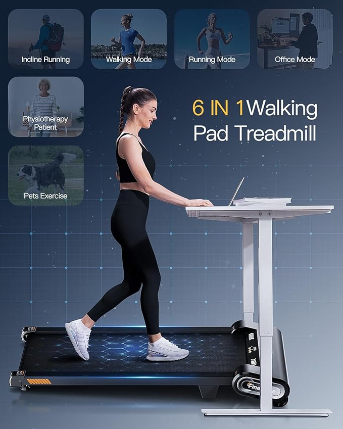 Walking Pad Treadmill with Auto Incline, 6 in 1 Under Desk Treadmill, 6-Level Incline Treadmills, 2.5HP Portable Treadmills for Home with 330LBS Capacity, LED Display, Remote Control