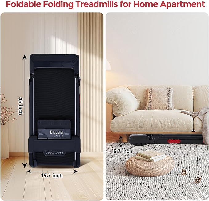 Compact Walking Pad with Handle Bar, 3.5HP Electric Portable Walking Pad Treadmills with Handles for Home Small Spaces, 0.6-10MPH Home Small Treadmill with Big Screen for Office Apartment, 400LBS