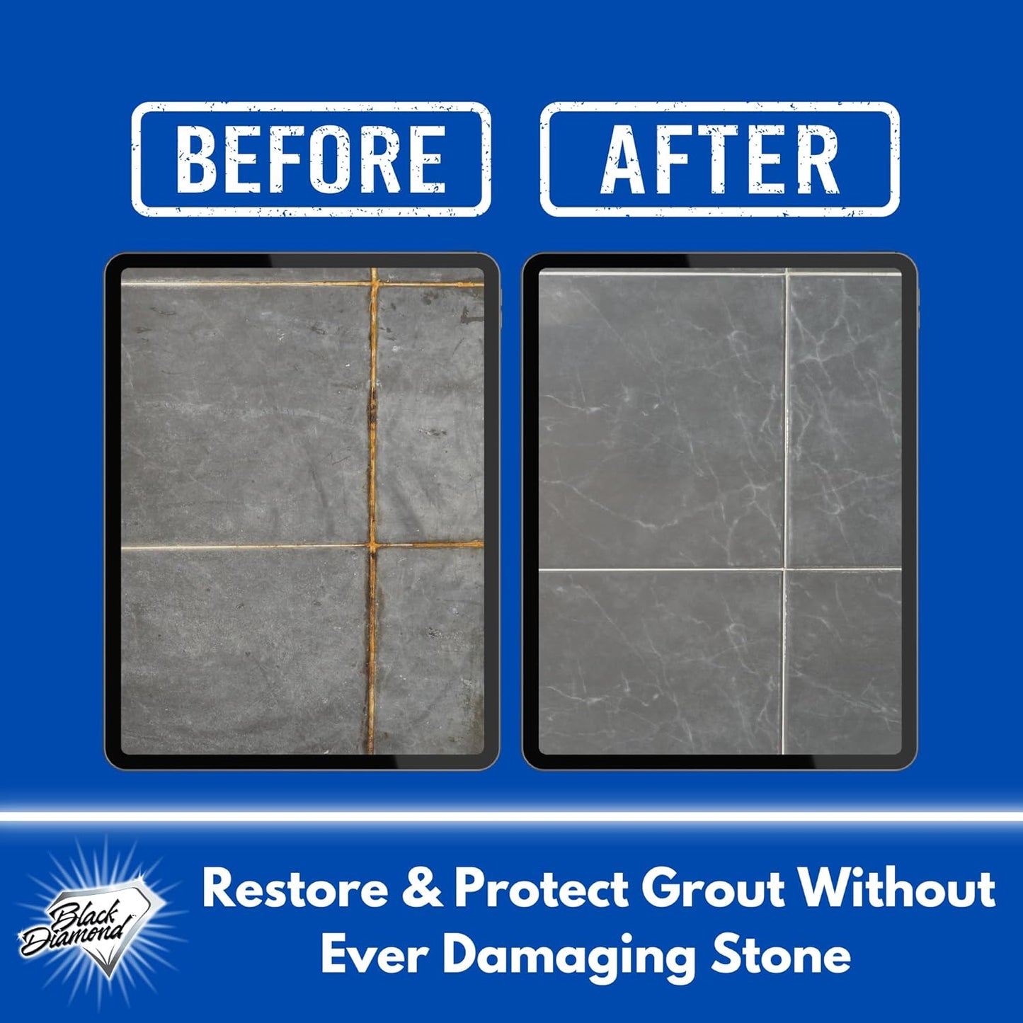 Black Diamond Ultimate Grout Cleaner: Best Cleaner for Tile,Ceramic,Porcelain, Marble Acid-Free Safe Deep Cleaner & Stain Remover for Even The Dirtiest Grout. (1-Quart/1-Brush)