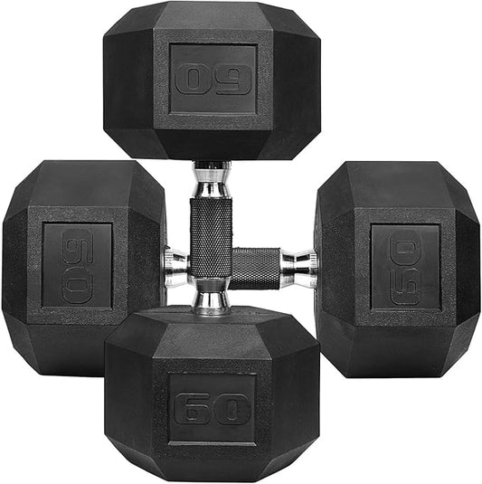 WF Athletic Supply Rubber Encased Hex Dumbbells with Rubber Grip Contoured Handle for Muscle Toning, Strength Building & Full Body Workout