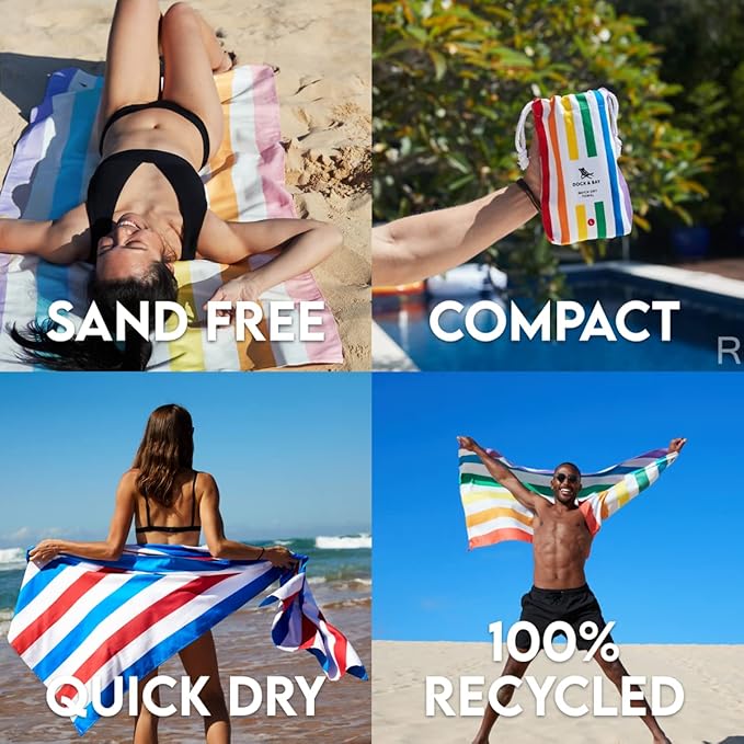Dock & Bay Beach Towel - Quick Dry, Sand Free - Compact, Lightweight - 100% Recycled - Includes Bag - Summer - Unicorn Waves - Large (160x90cm, 63x35)