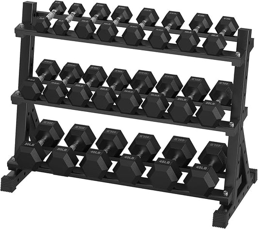 Hex Dumbbell Sets with Rack, 290-670 lb Rubber Encased Exercise & Fitness Dumbbells Set, Hand Weight for Strength Training, Weight Dumbbells