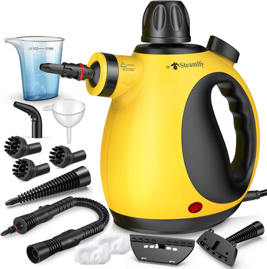 Pressurized Handheld Steam Cleaner for Home, Multi-Surface Steamer with 12 Accessories, 12.8oz Natural Steamer for Cleaning Car, Bathroom, Shower, Upholstery, Grout, Window, Grease
