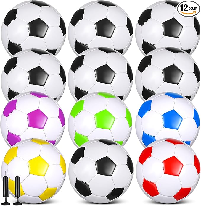 12 Pcs Soccer Balls Bulk Size 4 Soccer Balls with Pump Soft Football Outdoor Indoor for Sport Training Practice Game Gift for Youth Teen Adult
