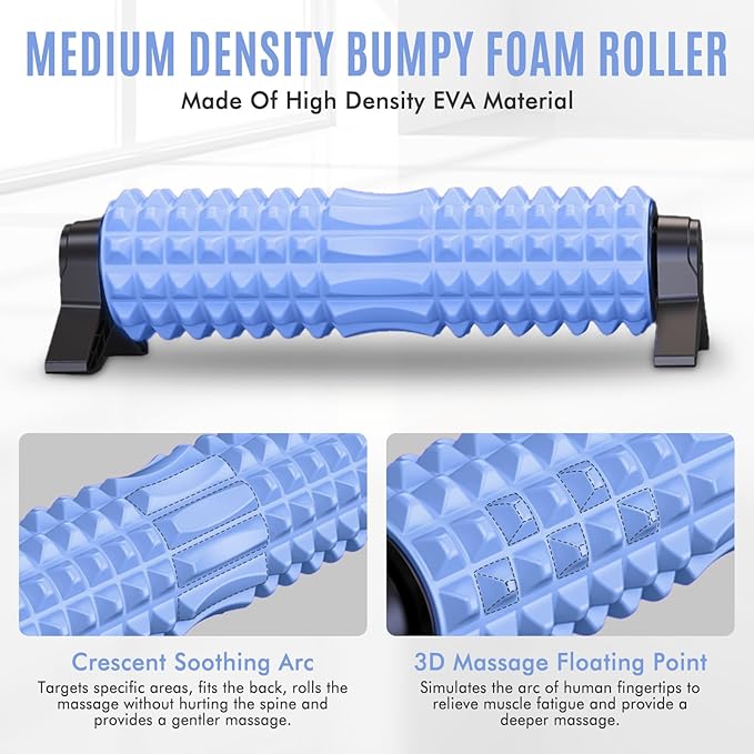 Trigger Point Foam Roller with Stand, 18 Inch Medium Density Foam Roller Long Yoga Roller Foam Exercise Roller for Physical Therapy, Muscles Deep Tissue, Pilates, Back Pain and Muscle Recovery (Blue)