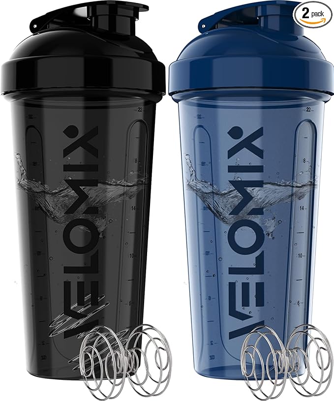 '-2 Pack- 28 oz Protein Shaker Bottles for Protein Mixes - 2x Wire Whisk | Leak Proof Shaker Cups for Protein Shakes | Protein Shaker Bottle Pack | Shakers for Protein Shakes-Blue&Black