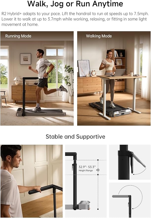 WALKINGPAD R Series Folding Treadmill, 2 in 1 Walking Pad Under Desk Treadmill for Home and Office, Compact Foldable Design with App Control and LED Display, Spacious Belt for Walking or Running