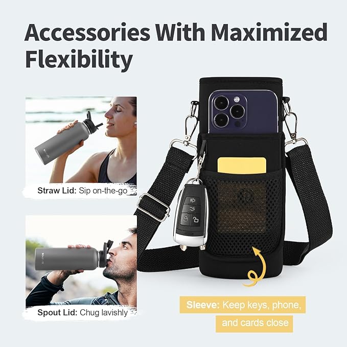 40 oz Insulated Water Bottle with Straw (Cold for 48 Hrs), Stainless Steel Triple Wall Vacuum Sports Water Jug, Leakproof Hydro Cup Flask with Paracord Handle & Straw Spout Lids & DIY Stickers