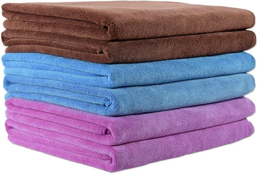 JML Microfiber Towels, Bath Towel Sets (6 Pack, 27" x 55") - Extra Absorbent, Fast Drying, Multipurpose for Bath, Swimming, Fitness, Sports, Yoga, Violet/Coffee/Blue
