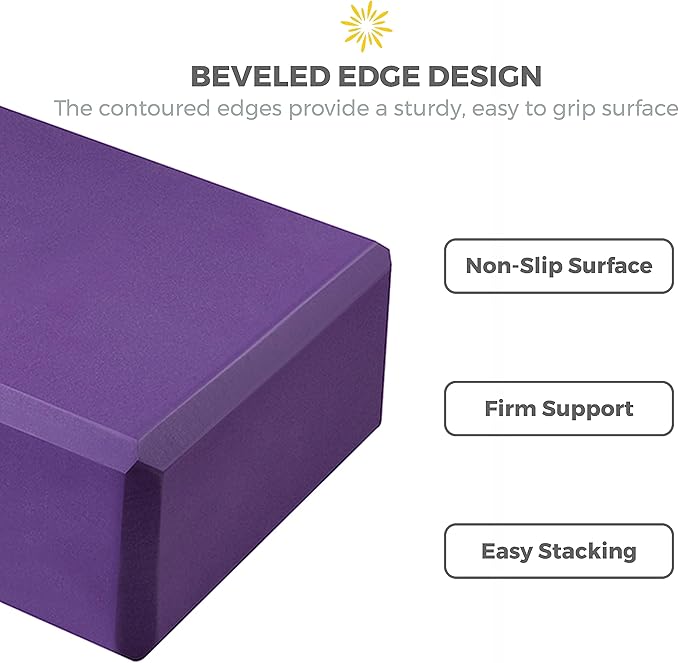 Sunshine Yoga 3" Yoga Block, 10 Pack Bulk EVA Foam Yoga Blocks, Firm and Supportive Yoga Brick, Balance Foam for Stretching, Pilates, and Workout, 3" x 6" x 9"