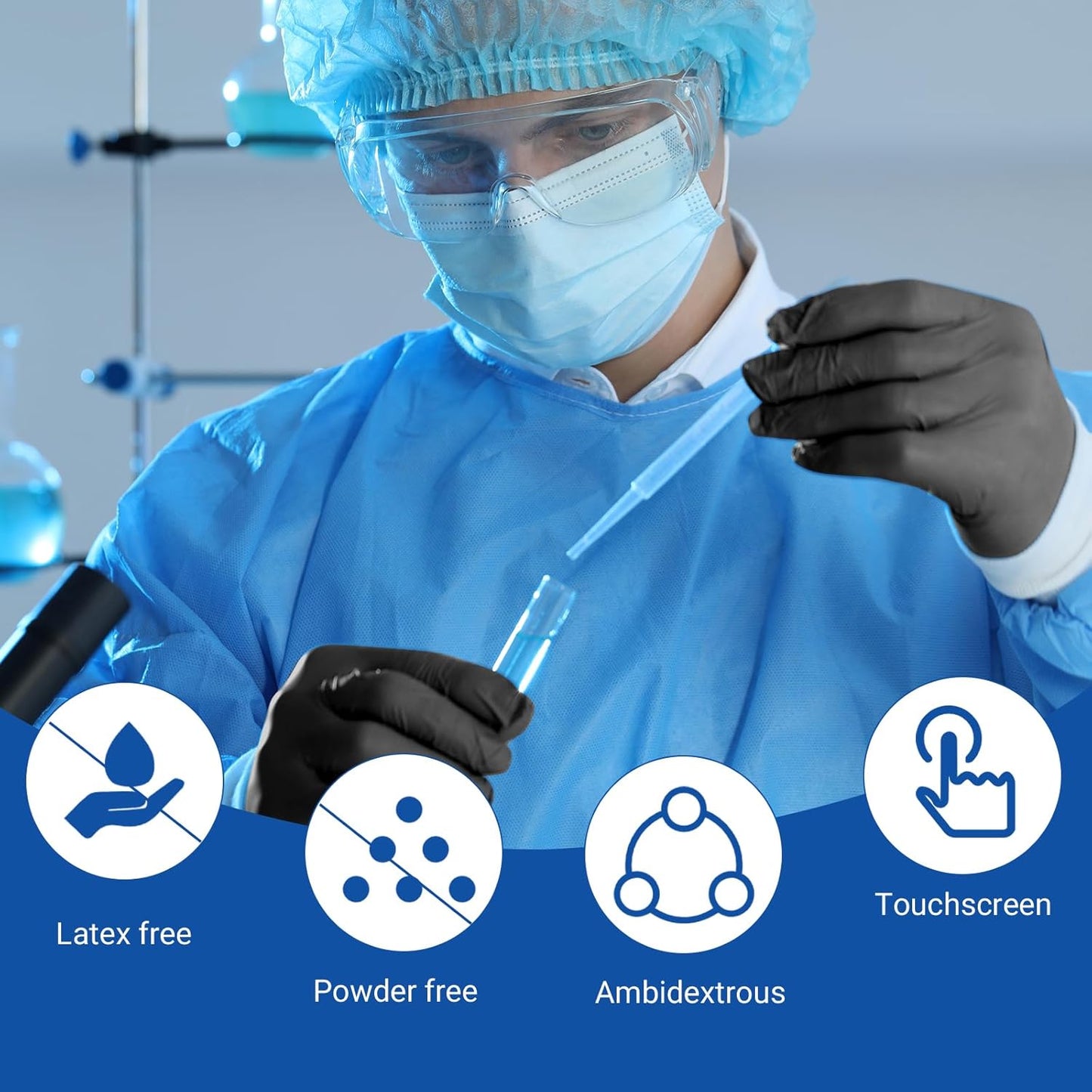 JMU Black Nitrile Gloves Medium Bulk, 2000 Count, 3.5Mil Disposable Nitrile Gloves Latex Free Powder Free