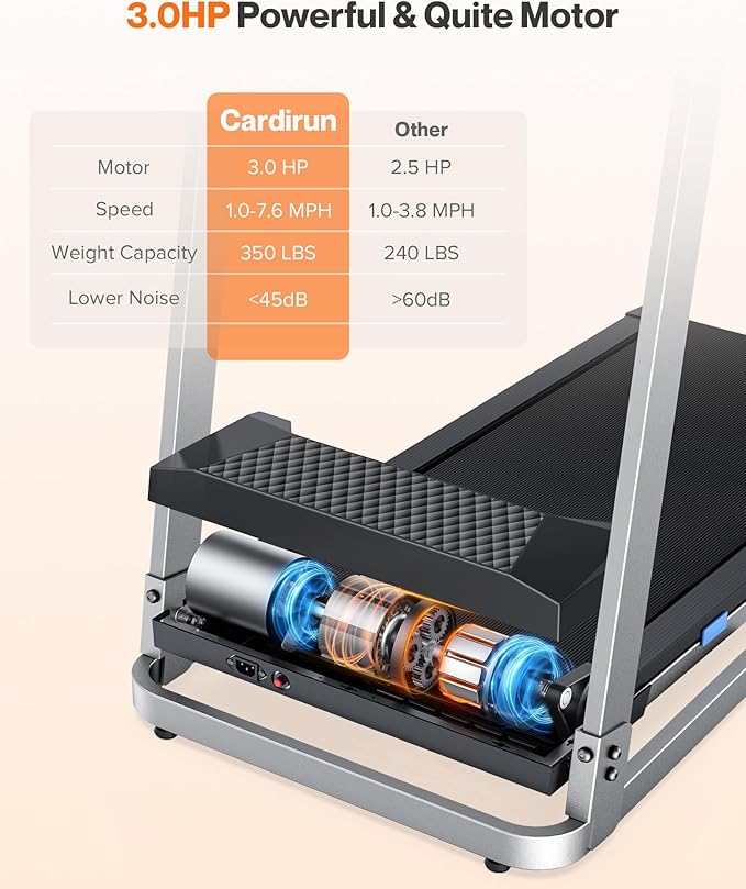 Folding Treadmill with Incline, 3.0 HP Quiet Treadmills for Home, 350 lbs Weight Capacity & 7.6 MPH, Incline Treadmill with Pulse Sensor and Bluetooth Speaker, Wide Belt, App, LED Display