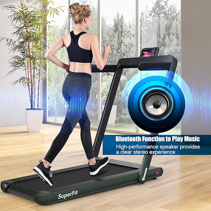 GYMAX Walking Pad, 2.25HP Foldable Treadmill with Smart App & Remote Control, Bluetooth LED Monitor, Small Spaces Compact Running Machine, Folding Portable Under Desk Treadmill for Home Office