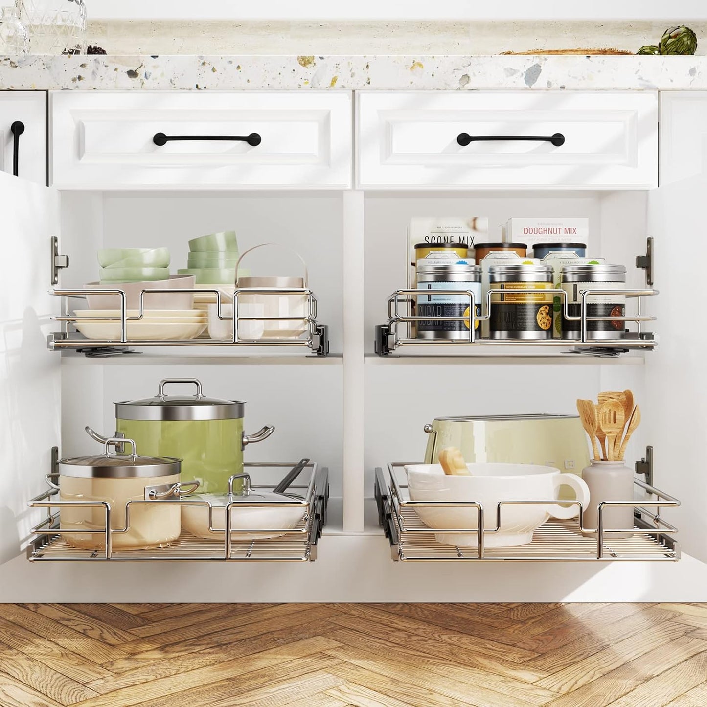 LOVMOR Pull Out Cabinet Organizer 31½" W x 21½" D, Kitchen Cabinet Pull Out Shelves Slide Out Storage