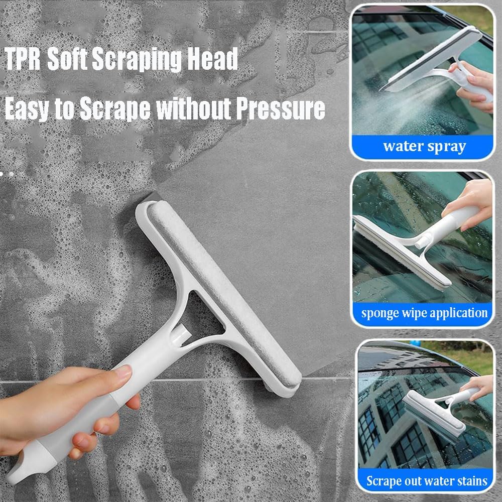 3 in 1 Window Cleaning Scraper, 3 in 1 Window Cleaner Squeegee, Scraper for Cleaning Windows, All-Purpose Window Squeegee with Sprayer for Glass, Wall, Kitchen, Car (Blue)