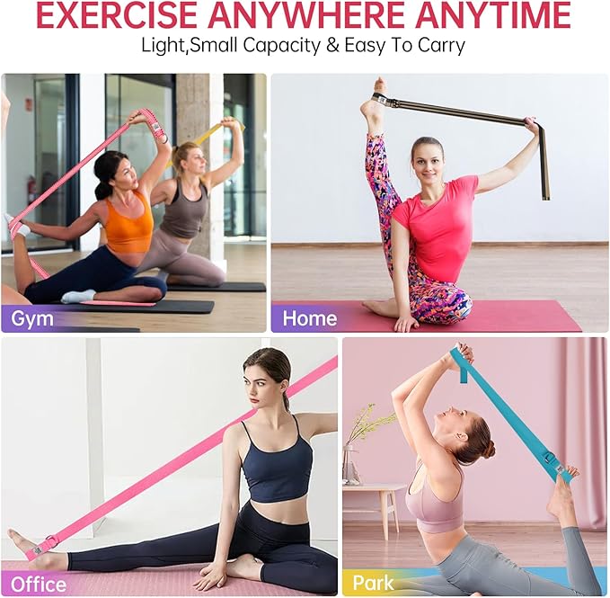 Yoga Exercise Adjustable Straps 8FT with Durable D-Ring for Pilates & Gym Workouts | Hold Poses, Stretch, Improve Flexibility & Maintain Balance