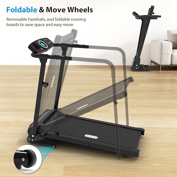 CIIHI Walking Treadmill for Senior - Foldable Senior Treadmill with 300 lbs Capacity and Long Handrails - Home Recovery Fitness Exercise Machine for Elder with Heart Rate Monitor