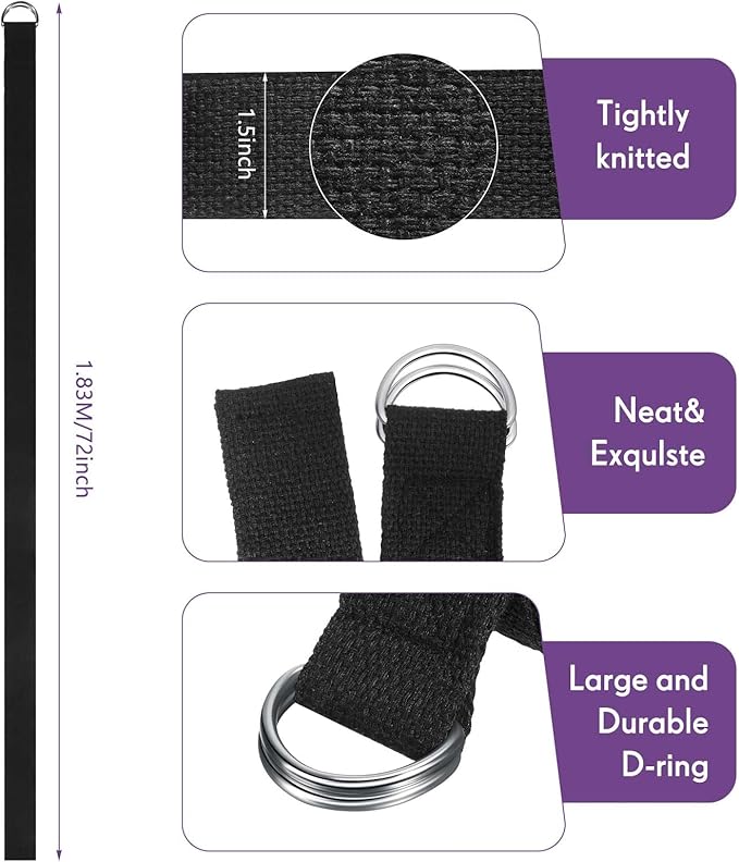 Jerify 10 Pcs Yoga Strap for Stretching Bulk 6ft Exercise Stretch Band with Metal D Ring Adjustable Pilates Non Elastic Yoga Stretch Belt for Women Men Physical Fitness Gym Workout Dance