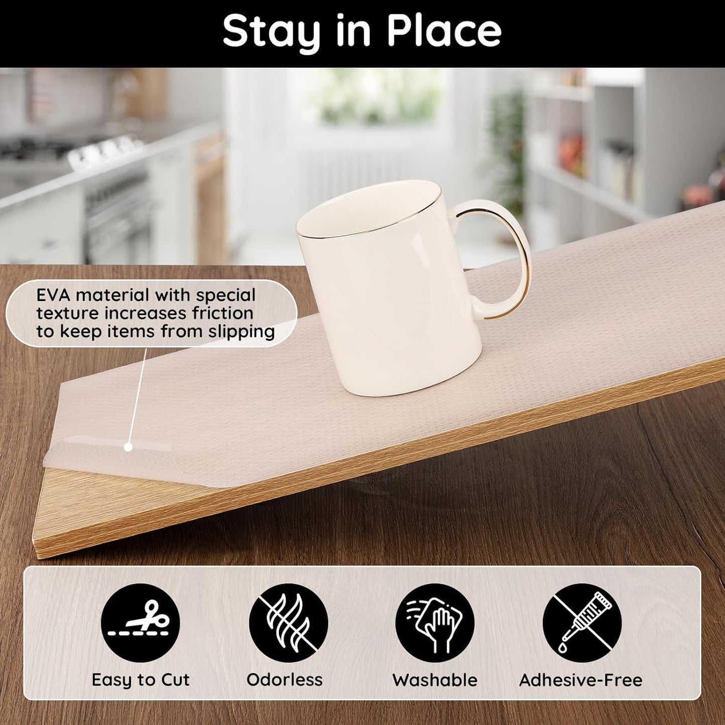 Kitchen Cabinet Liners for Shelves, 17.7" W x 197" L x 0.03" T, Non Adhesive Shelf Liner, Non Slip for Home and Kitchen Cabinets, Drawer, Refrigerator, Dresser, Cupboard, RV (Polka Dot)