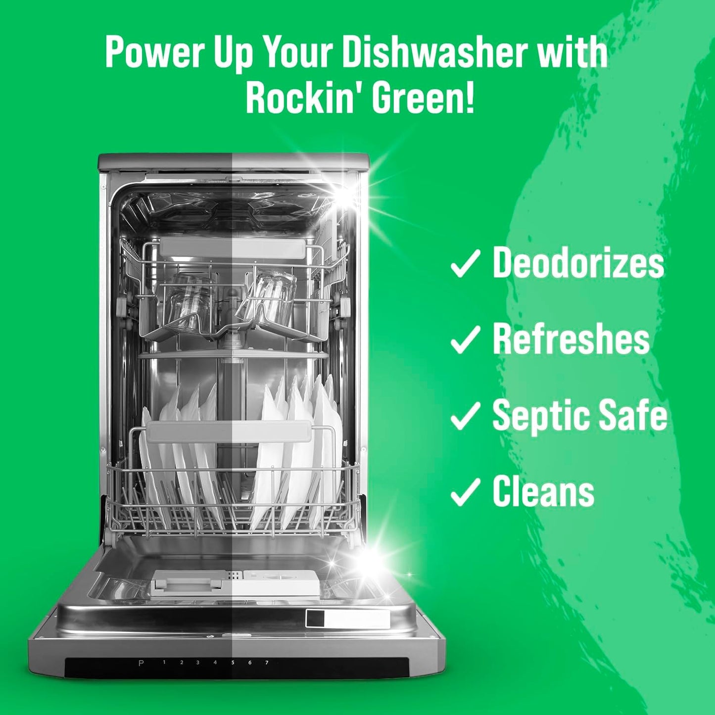 Rockin' Green Deep Cleaning and Deodorizing Tablets for Dishwashers, Washing Machines, and Garbage Disposals, Removes Odor and Residue (Dishwasher Cleaning Tablets, 8 Pack)