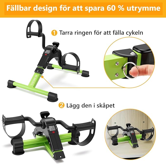 Pedal Exerciser Desk Exercise Bike Leg and Arm Bike with LCD Monitor Foldable (black/green)