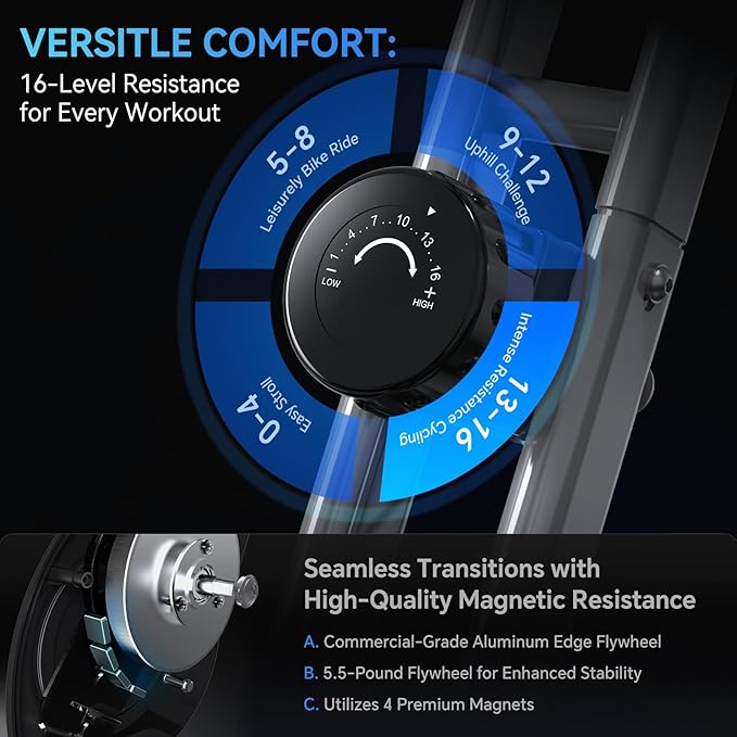 Foldable Exercise Bike Stationary Bikes for Home, 5 IN 1 Indoor Workout Bike, Cycling Bike with 16-Level Quiet Magnetic Resistance, 6.6 LBS Flywheel and 300LBS Capacity, 2025 Designed 817 X-bike