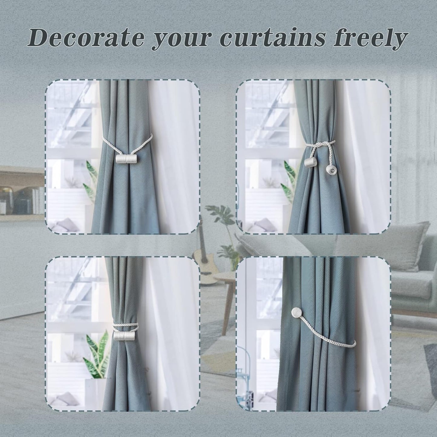 Hion Magnetic Curtain Tiebacks White 6 Pack, Curtain Tiebacks Buckles Holdbacks Holders Hooks Clip for Home Bedroom Office Decorative Thick or Thin Curtain