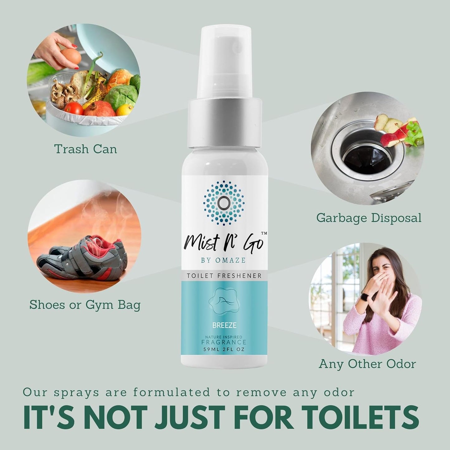 Mist N’ Go by Omaze Travel Bathroom Spray for Toilet Spray Odor Eliminator - Travel Toilet Spray for Bathroom Air Freshener Spray for Bathroom Deodorizer - Mix All, Family Pack (2oz x5 + 1oz x5)