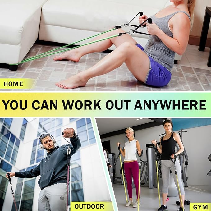 WHATAFIT Resistance Bands, Exercise Bands，Resistance Bands for Working Out, Work Out Bands with Handles for Men and Women Fitness, Strength Training Home Gym Equipment